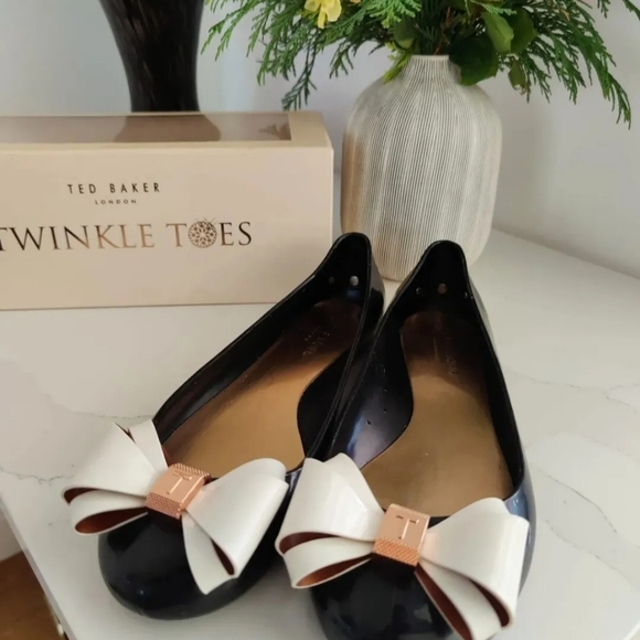 TED BAKER Bow Flats Slip On Shoes Ballerina Pumps UK6 EU439 Black Cream £55 - Picture 9 of 11